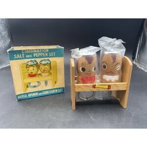 VTG Salt & Pepper - Bottle opener & cork screw set, Hershey Park Souvenir NOS